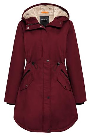 Orolay Blousons Coupe-vent Printemps Manteau Chaud Mi-long D'extérieur pour Femme Rouge XS