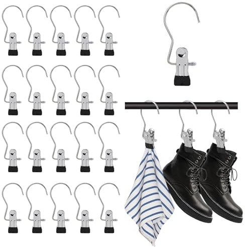 20 Grucce Ganci a Clip, Clip per Scarpe, Mollette in Metallo Multifunzione con Rotazione a 360°, Design 2-in-1 Con Molletta e Gancio, Adatte per Abiti, Scarpe, Pantaloni, Asciugamani