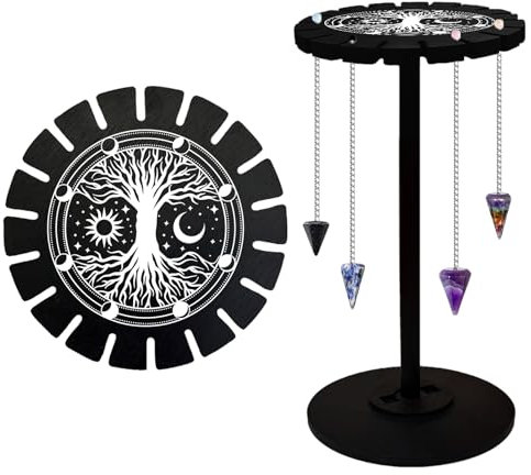 CHGCRAFT Supporto per Pendolo Albero a Vita Espositore In Cristallo di Legno Espositore A Pendolo Scaffale per Streghe Scaffale In Cristallo Nero Supporto A Pendolo per Pietra di Cristallo