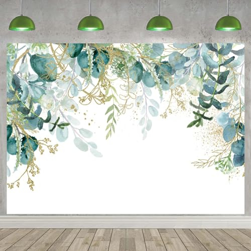 Hnmdmyi 1.5x1.2m Foto Hintergrund Grüne Blätter Gold und Grün Eukalyptus Blätter Fotografie Hintergrund Braut Baby Shower Geburtstag Hochzeit Party Dekorationen Banner Fotowand Fotostudio Requisiten