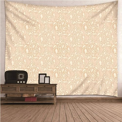Mesnt Tapisserie Wandteppich, Blumenmuster Wohnzimmer Schlafzimmer Picknickdecke Teppich Yogamatte Wanddeko (Beige, 240 x 220 cm)