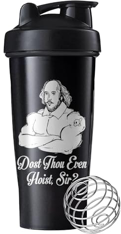 ROCI Shaker Bottle Blender Protein 600ml/20oz - Protein Shaker Bottle - Pre Workout Shaker Bottles for Protein Mixes - 100% BPA-Free Leak Proof with Shaker Ball, Black (Dost Thou Even Hoist, Sir)