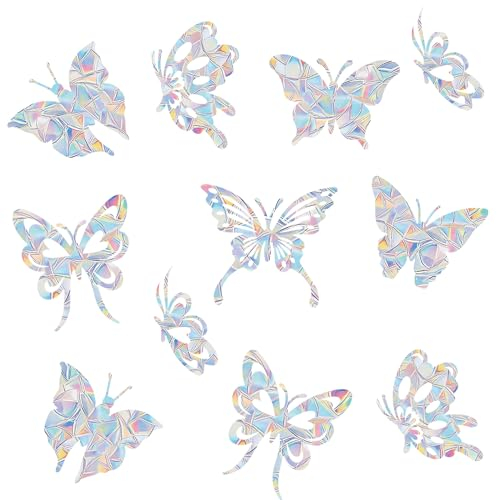 GoldRock Schmetterling Prisma Fensteraufkleber Vogelschutz, 14 Stück Vogelschutz für Glasscheiben,Suncatcher Sticker, Regenbogen Fenster Sticker Folie Gegen Vogelschlag,Vogelschutz Aufkleber Fenster