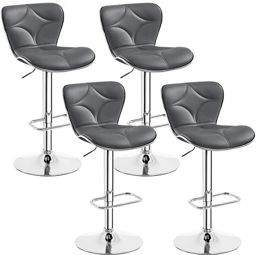 Yaheetech Lot de 4 Tabourets de Bar Réglables en Hauteur Revêtement en Similicuir Chaises de Bar Sièges Pivotant sur 360° Design Ergonomique Tabourets Hauts Dossier Repose-Pied Gris Foncé