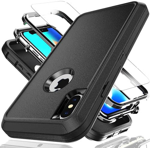 YmhxcY for iPhone XS Max Case 6.5-Inch with Explosion-Proof Screen Protector,3 in 1 Shockproof TPU Hard PC Bumper Drop-Proof Shell for iPhone XS Max-Black