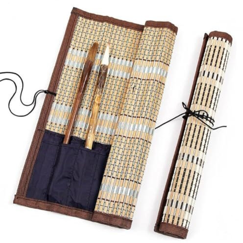 Lpitoy Porte-Pinceau De Peinture, À roulettes Portable en Bambou, Étui pour Stylos De Calligraphie, Paquet De Rideaux, Pochette pour Stylos De Dessin pour Fournitures Artistiques