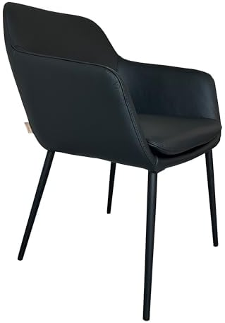 SIX Echtleder Armlehnstuhl - Sitzkomfort Nosag-Federn, 1,3mm Leder, Latex-Gurte, Metallgestell, Belastbar bis 150kg, Esszimmerstuhl, Büro Sessel, Küchenstuhl, Miyos Grau (Schwarz)