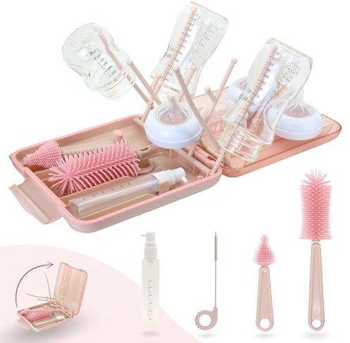 BELLEBEBE Ensemble Goupillon Biberon avec Égouttoir Biberon Bébé - Brosse Biberon et Sèche-Biberon Portable - sans BPA - Pliable et Compact
