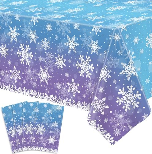 4 Stück Weihnachten Tischtuch Winter Schneeflocke Tischdecke Winter Wonderland Tischtuch Xmas Weiß Schneeflocke Tischtuch Weihnachten Tischdekorationen Fröhliche Weihnachten Party Zubehör 86 x 51 Zoll