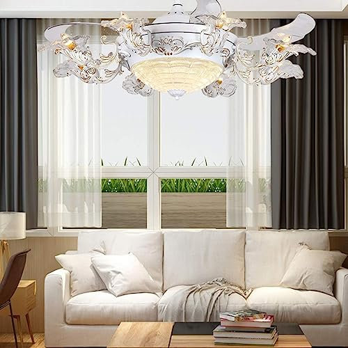 Lampara Ventilador Techo Iluminación de techo Luz de ventilador de techo europeo Sala de estar Cristal 8 Luz de ventilador Luz de ventilador de control remoto Luz de techo Ventilador de Techo(42inch)