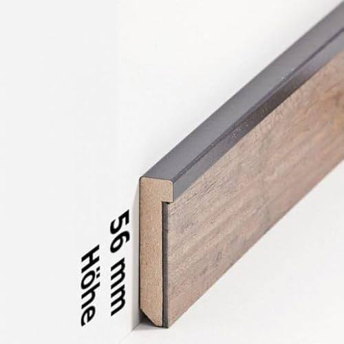 PROVISTON Plinthe en MDF - 13 x 56 x 2500 mm - Noyau en MDF - Noir - À coller, clipser, visser et clouer - Plinthe pour sol en vinyle - 2,5 m - 1 pièce