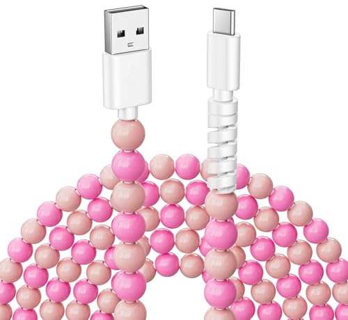 Vunake for USB C Charger Cable 2M for iPhone Charger Cable USB to USB C Cord Pink Beaded Phone Charger Cord for Girls 60W Type C Fast Charging for iPhone 15 16 17 for Samsung S24 S23-Pink