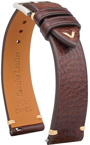 Gomvadr Quick Release Lederarmband, Öl Wachs Leder Uhrenarmbänder, Italienische Kalbsleder Uhrenarmbänder Ersatzband für Männer Frauen 16 18 19 20 21 22mm (16mm, Kaffee/Silberne Schnalle)