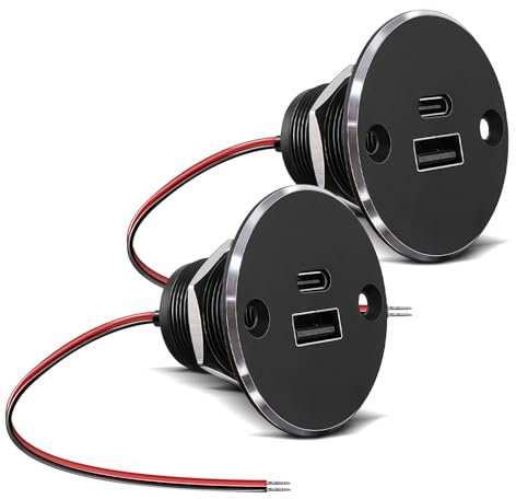 Obeaming 12V USB C Socket Campervan Outlet All Aluminum 24W QC 3.0 USB-A & USB-C PD Fast Type A Type C for Camper Van Trailer Caravan Boat Truck(Larger 2)