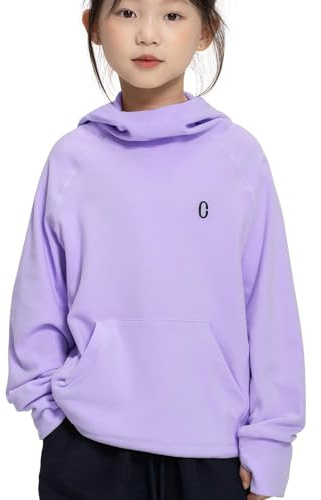 Rolanko Felpe con Cappuccio in Pile per Ragazze Maniche Lunghe Pullover con Cappuccio Leggero e Confortevole con Tasca, Abbigliamento Sportivo Caldo per Bambini, Viola, 5-6 Anni, 120