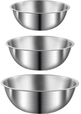 DAYnagh Lot de 3 Cul de Poule Inox avec échelle, 3 Saladiers de tailles différentes (0.92 L, 1.2 L, 2L) Bol Inox Cuisine Bowl de Mélange, Empilables et Lavables au Lave-vaisselle