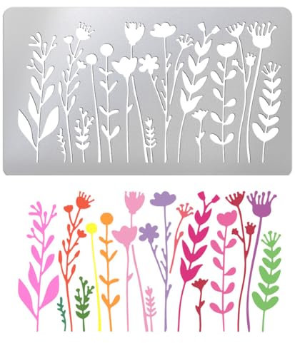 UNICRAFTALE Pochoir Multifleurs pour Artisanat Pochoir Métal pour Pyrogravure Sur Bois Pochoirs Réutilisable Acier Inoxydable pour Fleurs Sauvages Modèle pour Peinture Sculpture Sur Bois Décoration