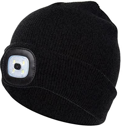 Mr.Gadget's Solutions LED Beanie Hat with Light Unisex USB Rechargeable Winter Knitted Night Flash Black