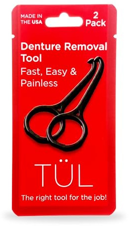 TÜL For Dentures Denture Removal Tool Made in the USA 2 Pack Top Accessories, Black