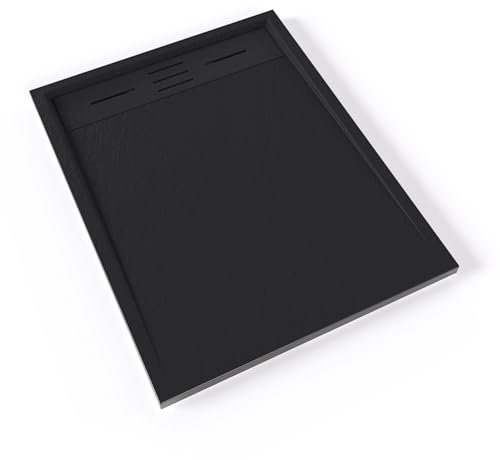 HIEMAL Receveur de douche 70 x 90 cm résine Noir aspect ardoise + bonde incluse - Salle de bain