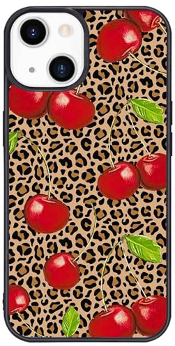 Wihytec Leopard & Cherry Phone Case for iPhone 16 Cherry Leopard Case Cover TPU Bumper Hard Back Shockproof Phone Case Girly Protective Phone Cover with Pretty Design