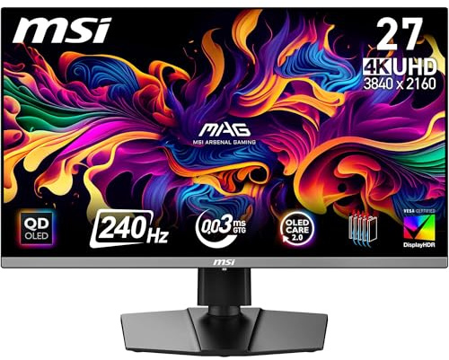 MSI MAG 272UP QD-OLED X24 Monitor da gioco 4K UHD da 27 pollici, 3840 x 2160, pannello OLED Quantum Dot, 240Hz, 0,03 ms, DisplayHDR TRUE Black 400, AMD FreeSync Premium Pro, USB C (15W PD), senza