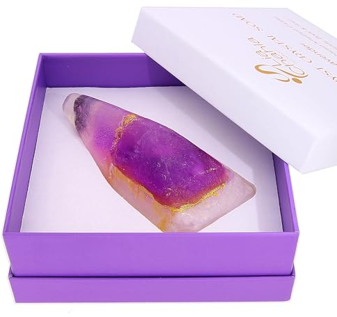 Lia Chahla London Lavender Crystal Soap Bar with Real Amethyst Heart – Natural Vegan Soap with Essential Oils – Aromatherapy Skincare – Relaxing Pamper Gift for Her (130 g, Amethyst)