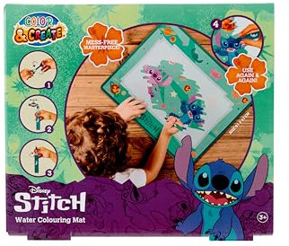 Disney Stitch - Tapis de peinture à l'eau - Tapis de dessin aquatique réutilisable pour enfants - Kit de peinture propre sans couleur - Avec stylo à eau magique - Jouet créatif pour filles et garçons