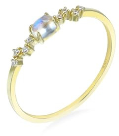 Damenring Vintage, Damenring für mittelfinger Eleganter Ovaler Blauer Mondstein mit Weißem Topas Gold 14K Gelbgold Größe 63 (20.1)