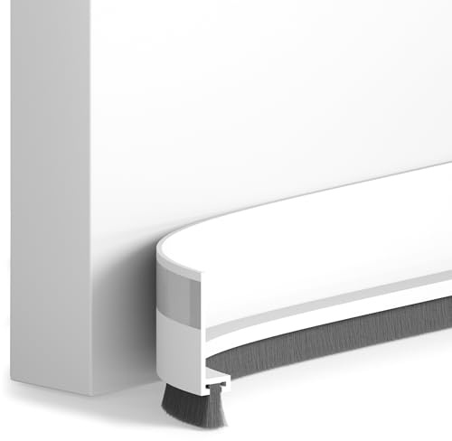 Burlete Puerta Entrada con Cepillo HOGARLAX, Bajo Puerta, 100 cm (Blanco) | Reduce corrientes de aire y polvo. Burlete bajo puerta autoadhesivo y recortable, exterior e interior, huecos de hasta 2,8 cm