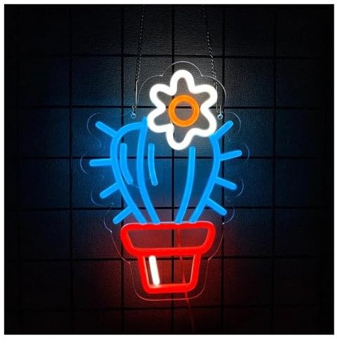 Hängende Kunst-Leuchtreklamen Kaktus-Neonschild, LED-Licht, Dimmbar, USB-betrieben, Für Blumenladen, Pflanzenzimmer, Zimmerpflanze, Schlafzimmer, Geburtstagsparty-Dekor, 22cmx31cm