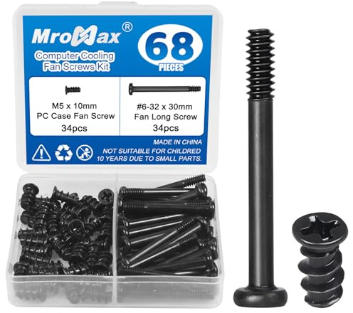 34 Sets (68Pcs) Computer Cooling Fan Screws Kit, #6-32 x 30mm Fan Screw + M5 x 10mm PC Case Fan Screws, Black Radiator Fan Screws for 60mm 80mm 90mm 92mm 120mm 140mm 240mm 360mm