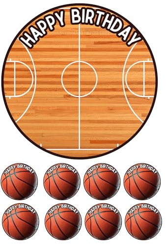 Edible 7 Basketball round cake Topper Cake decoration and 8 x cupcake toppers NOT-PRECUT -WAFER paper - Birthday/Retirement - Netball (No wording)