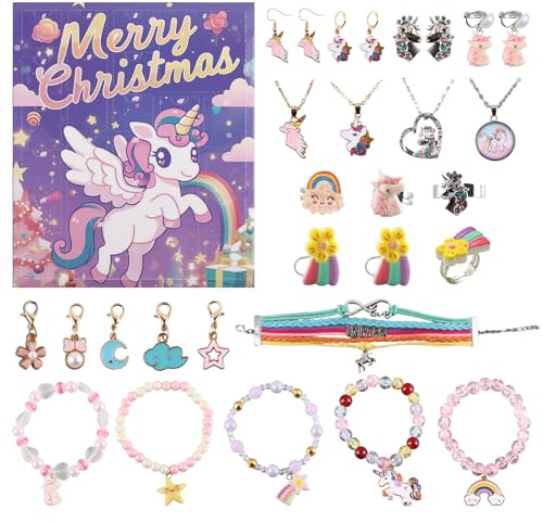 ACTOYS Einhorn Geschenke für Mädchen Schmuck, Schmuckset Mädchen Unicorn, Geschenke für Weihnachten, Geburtstage oder Silvester, 24 Accessoires (A)