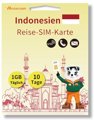 Indonesien Reise-SIM-Karte – 5G/4G LTE Highspeed-Daten – Prepaid & kein Roaming – 1 GB für 10 Tage – Einfache Aktivierung für Touristen und Geschäftsreisende