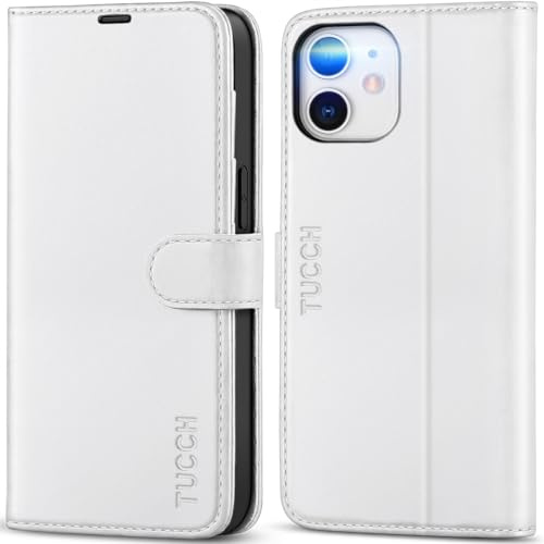 TUCCH Wallet Case for iPhone 12 Pro/iPhone 12 (6.1), White | 3 Card Slots, RFID Blocking, Kickstand, Shockproof TPU Shell, Premium PU Leather, Magnetic Closure, Folio Flip Cover