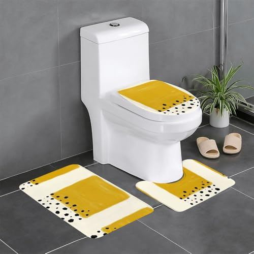 QAZWZML 3-teiliges Badezimmermatten-Set, Senfgelb und Schwarz, bedruckt, geeignet für Badezimmer, Schlafzimmer, Küche und Wohnkultur