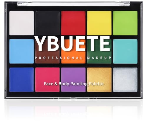 YBUETE 15 Colors Washable Oil Based Face Body Paint Palette for Halloween | Face Paint for Women, Adults, Professional Makeup for SFX Costume Makeup, Cosplay Parties, Festival Decorations (1.32 oz)