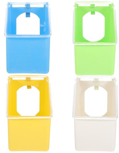 JOINPAYA 4Pcs Plastic Pigeon Cage Feeders Hanging Containers 5.5X3.5X3.1 Inch with Water and Grit Troughs for Bird Feeding