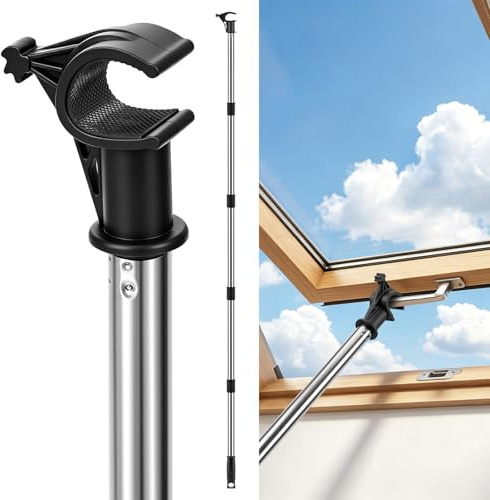 Teleskopstange Dachfenster Bedienstange, Teleskop Bedienungsstange, Aus Edelstahl zum Öffnen von Fassadenfenstern, Teleskopstange Fensterstange 1,9 m, Fenstergriff Verlängerung Länge