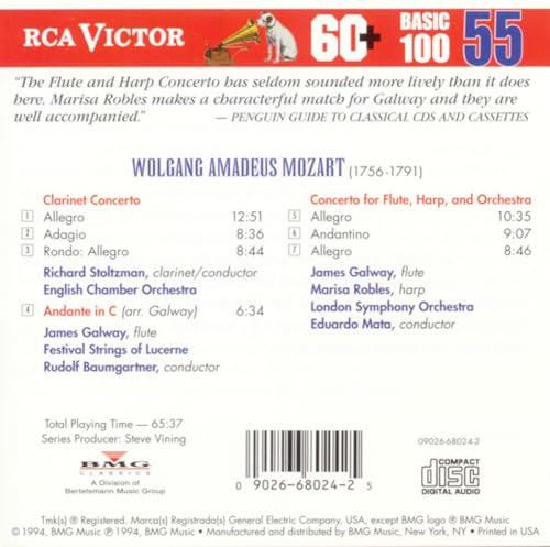 Mozart: Clarinet Concerto, Andante in C, Flute & Harp Concerto (RCA Victor Basic 100, Vol. 55)