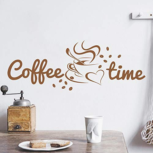 COFFEE TIME Wandtattoo Sticker Aufkleber Kaffeezeit Kaffee Zeit (40cm (B) x 14cm (H), Lehmbraun)