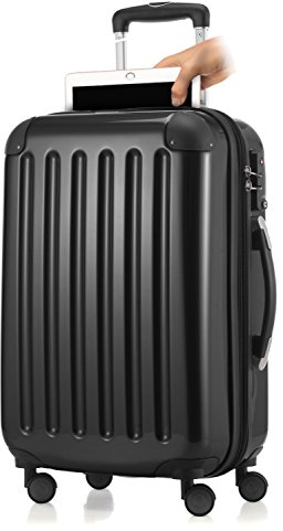 Alex Handgepäck mit Laptopfach Hartschalen Trolley Roll-Reisekoffer 4 Doppel-Rollen, 55 cm, 42 L, Schwarz