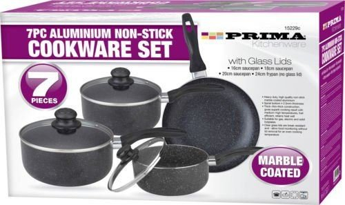 Prima 7 Pieces Marble Coated Non Stick Aluminium coockware Frypan Soucepan Set