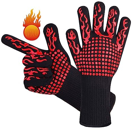 DoerSpace 2 Pack BBQ Grillhandschuhe, Ofenhandschuhe Grill Universal Größe, Backhandschuhe Hitzebeständige Handschuhe Grillzubehör bis für Kochen Backen und Schweißen