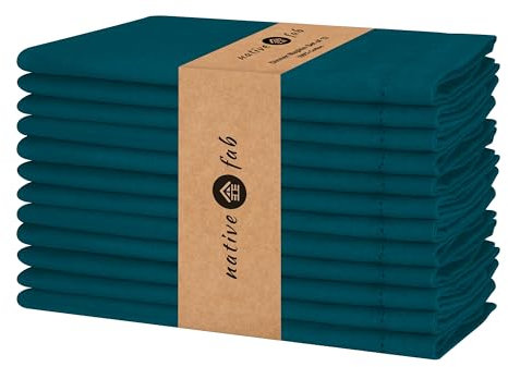 Native Fab Set mit 12 Stoffservietten, Hohlsaum, 100 % Baumwolle, 45,7 x cm, weich, bequem, saugfähig, Restaurant-Hotel-Qualität, Hochzeit, Abendessen, Servietten, pflegeleicht, waschbar, Blaugrün