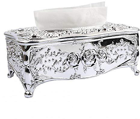 HUI JIN Tissue Holder Rectangular Tissue Box Creative Exquisite Design Acrylic Plating for Home Office Car (Sliver)