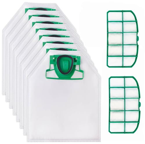 Lot de 8 Sacs Aspirateur Accessoires pour Vorwerk Folletto VK200 FP200 VK220 VK220S, Compatibles + 2 Parfums + 2 Filtres (A)