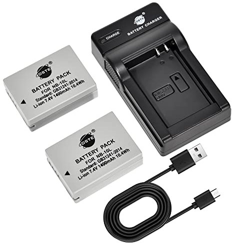 DSTE NB-10L Camera Battery (2-pack) and Charger Compatible with Canon PowerShot G1 X, G3 X, G15, G16, SX40 HS, SX50 HS,SX60 HS