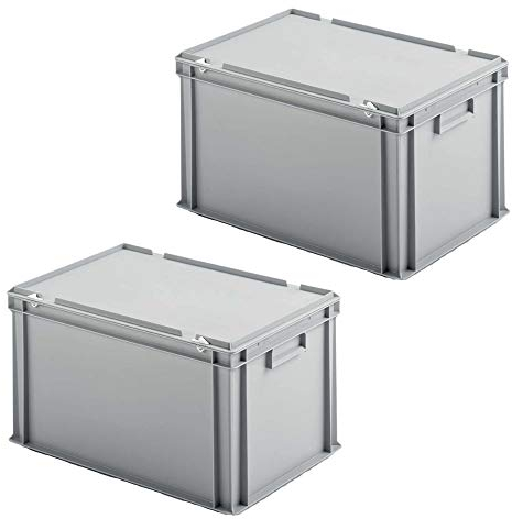 2 Eurobox mit Scharnierdeckel, LxBxH 600x400x330 mm, PP, lebensmittelecht, grau
